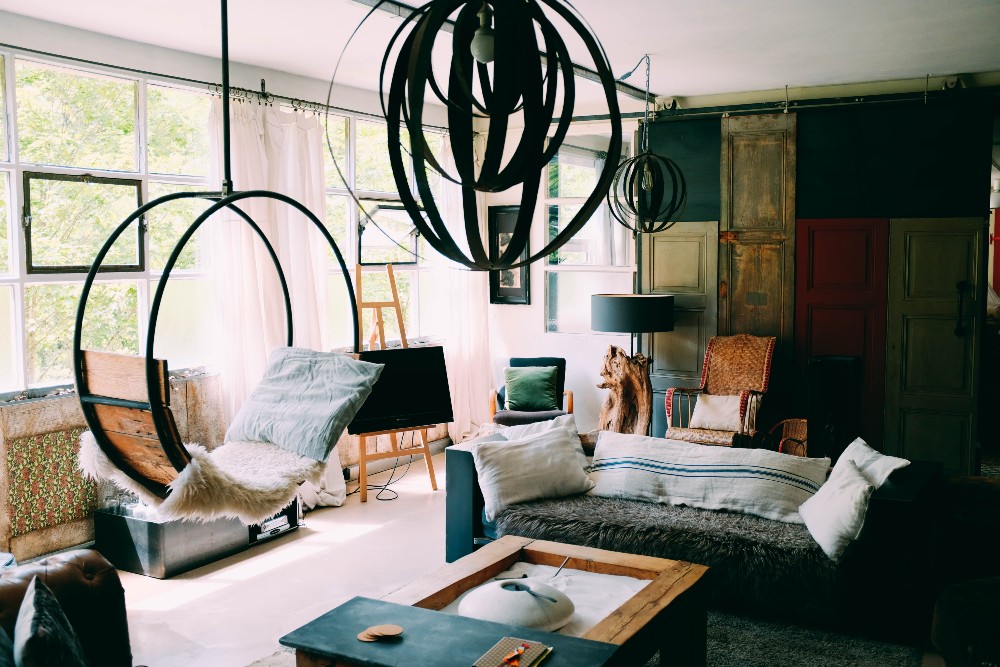 Creative living room with circular swing