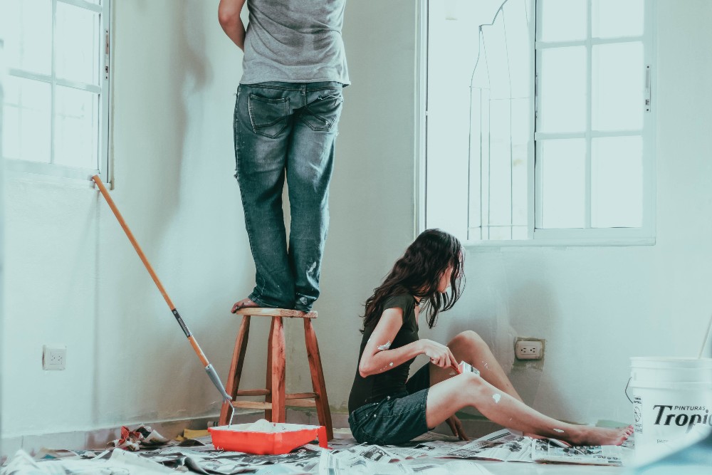 Couple doing home renovations