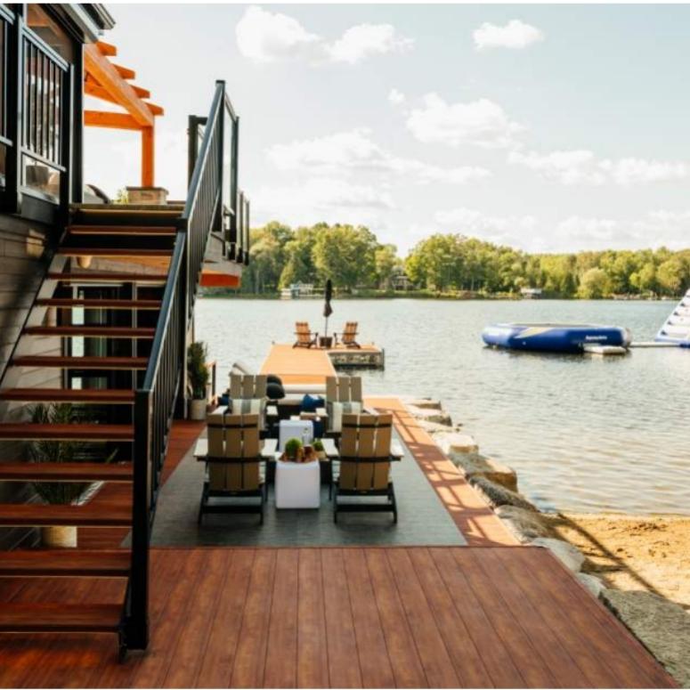 A renovated boathouse overlooking the water