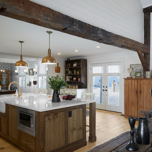A Farmhouse kitchen with exposed beams