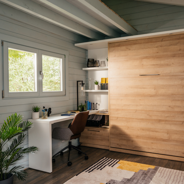 Modern cottage office with murphy bed