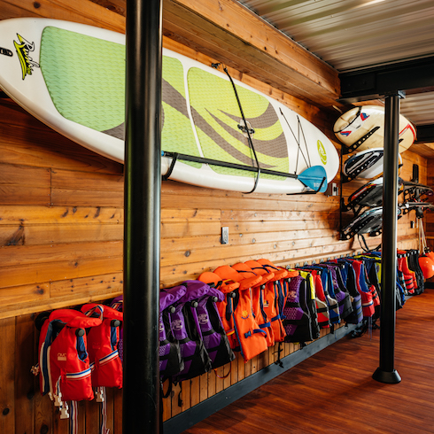 Water sports in a boathouse