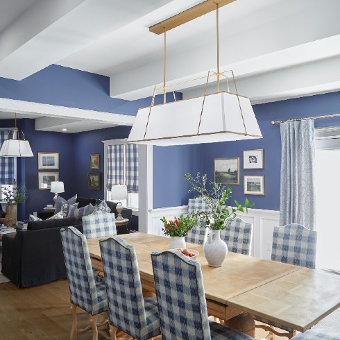 Blue and white farmhouse dining room