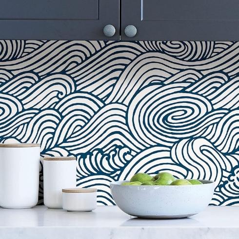 A removeable wallpaper with swirl wave pattern