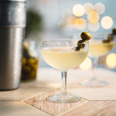 Martini glass with olives