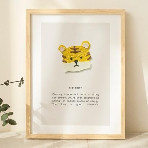 A framed tiger print with a poem.