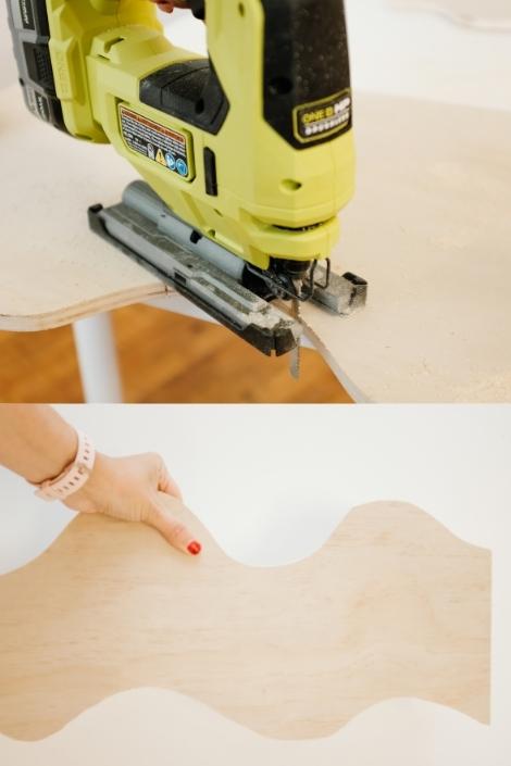 Person using tools to make a DIY wavy shelf 