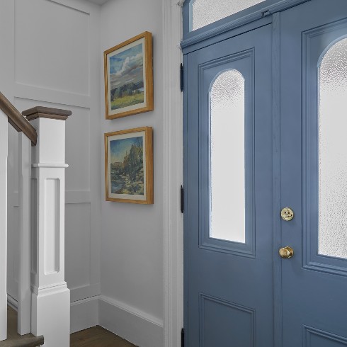 Original entryway with blue accents