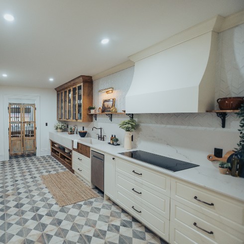 Updated kitchen with checkerboard floors