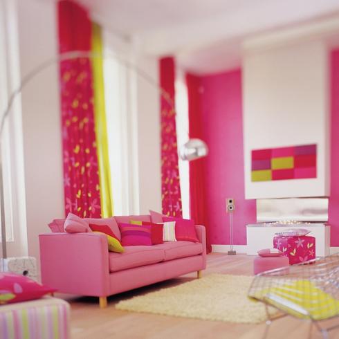 A hot pink and lime green Barbie-inspired home interior