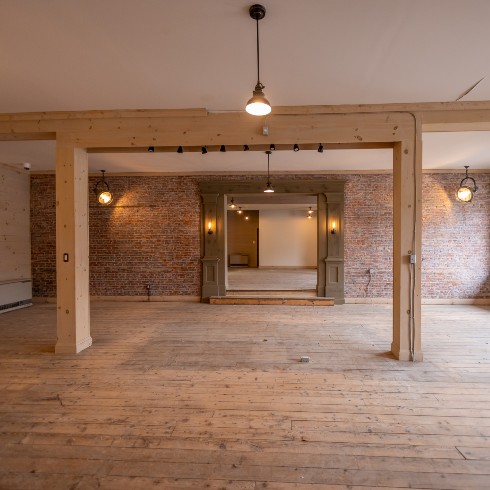 Converted commercial space with exposed brick