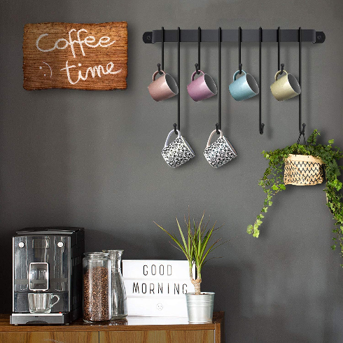 Wall-mounted hook holders for kitchen mugs