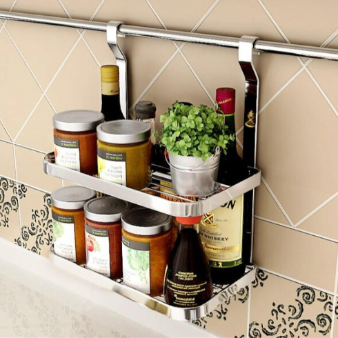 Wall-mounted metal spice rack for kitchen