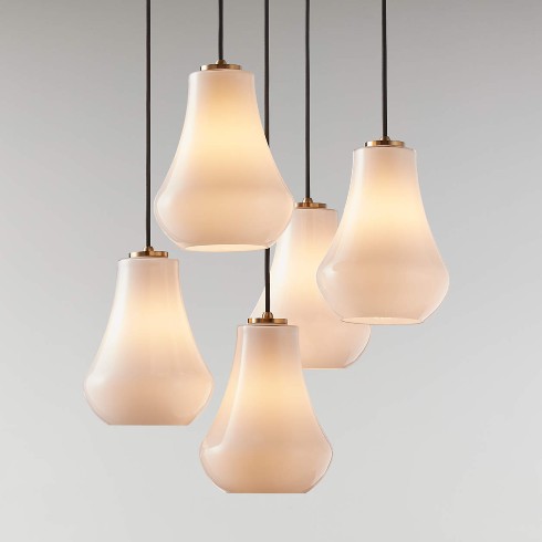 Cluster of milk glass pendant lights