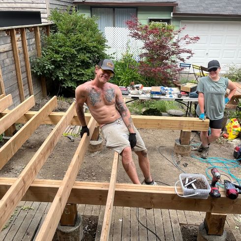 Deck joists mid-construction