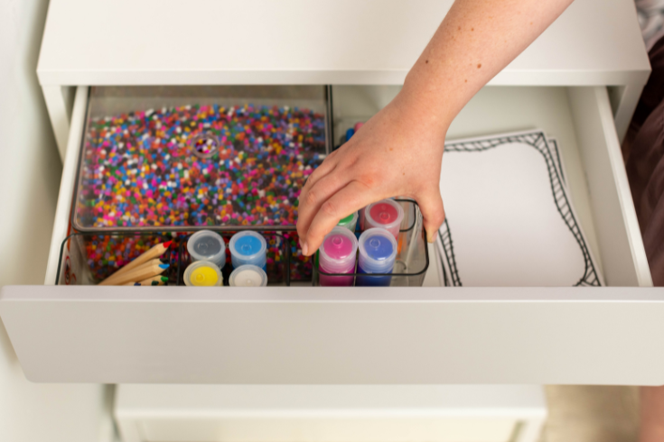 Kids playroom drawer with an organizer