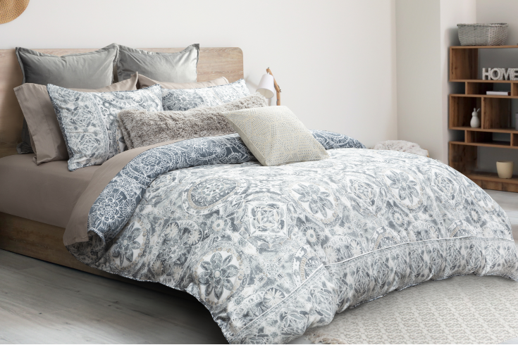 Blue sustainble bedding with pillows