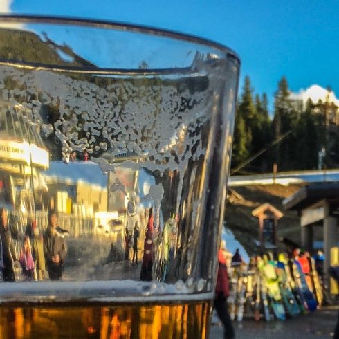 Glass of beer at apres ski