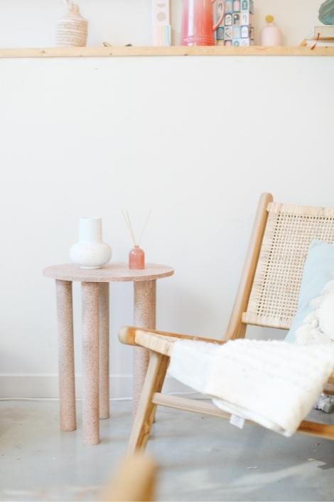 DIY Pink side table with PVC pipes