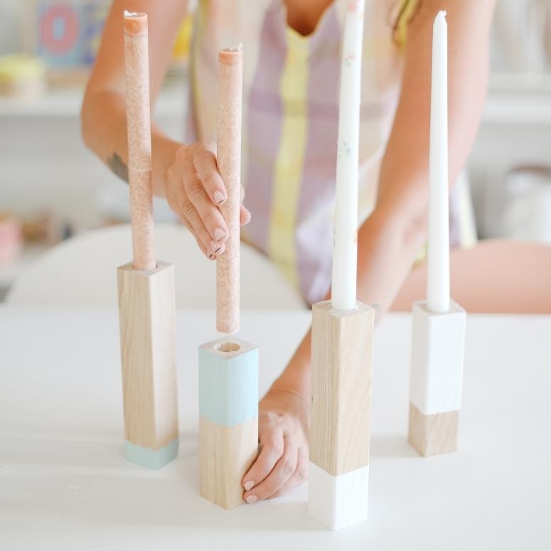 Simple candle holder DIY painted in two colours