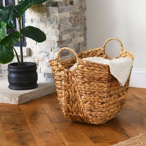wicker basket in living room