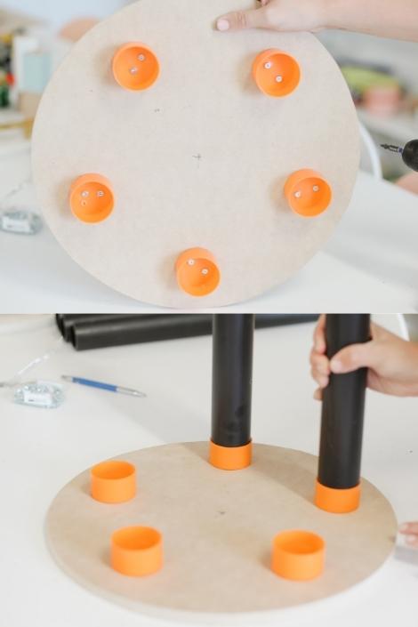 Attaching PVC pipes to a tabletop