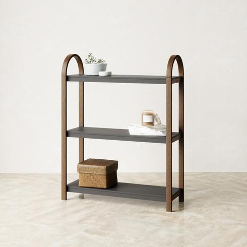 Modern brown shelf with arch details