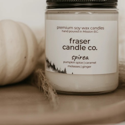 Spirea organic fall-scented candle with a white pumpkin