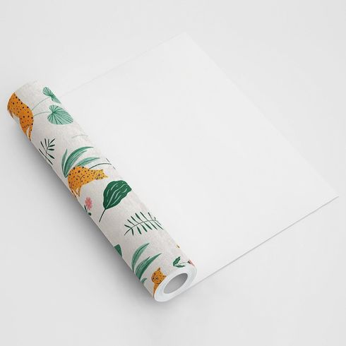 Wallpaper roll with animal print on a white background