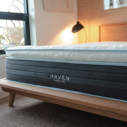 A closeup of a Haven bed