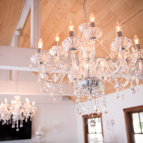 Elegant crystal chandeliers hanging