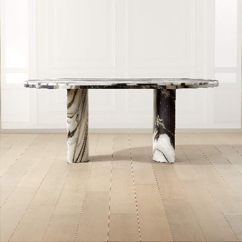 A gorgeous white and grey marble dining table