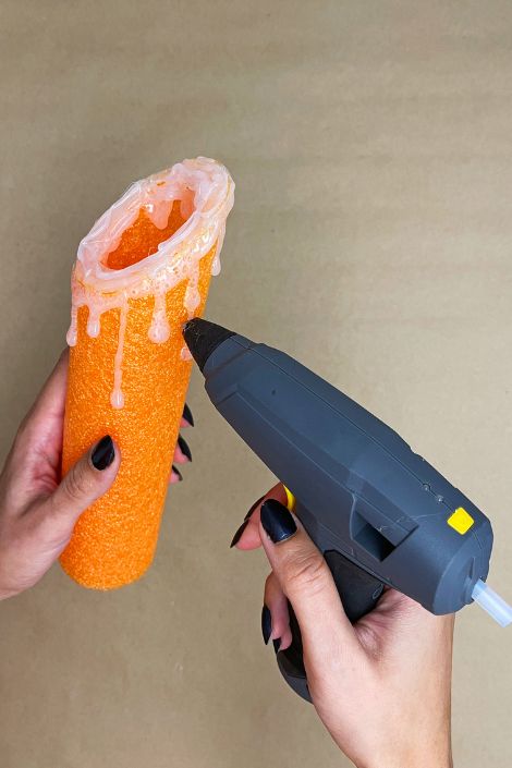 pool noodle covered in hot glue