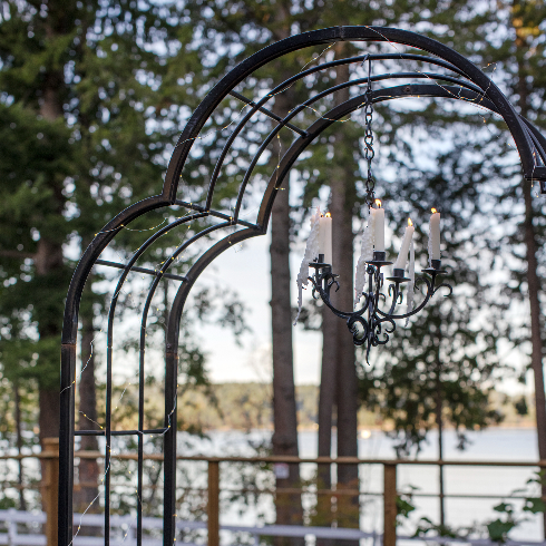 A shot of the vintage arch in the rose garden