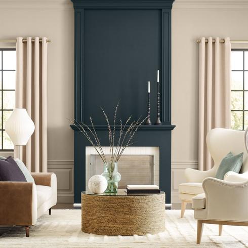Living room with beige and blue paint