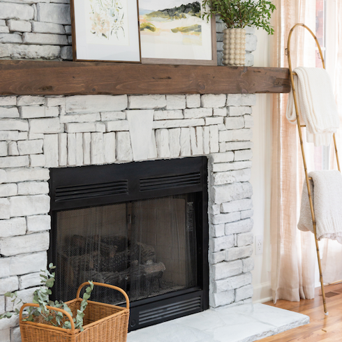 White stone fireplace