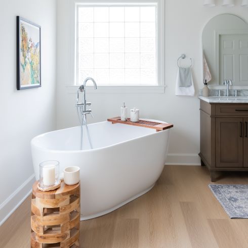 Sleek, modern, white soaker tub
