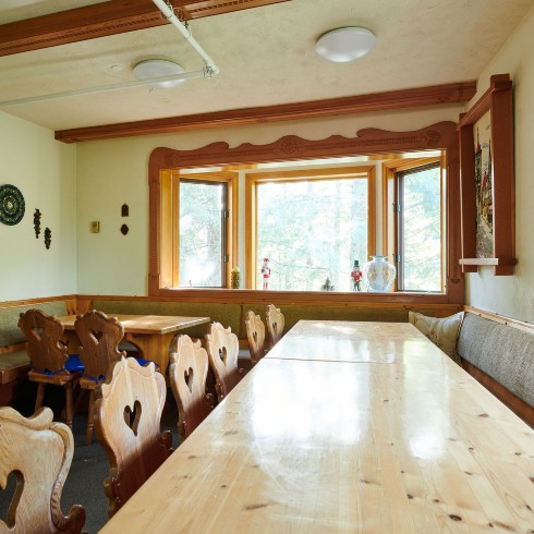 Dated, wood paneled kitchen corner