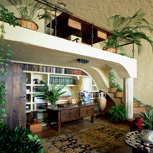 Home library with plants