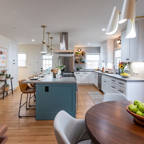 bright kitchen with large island