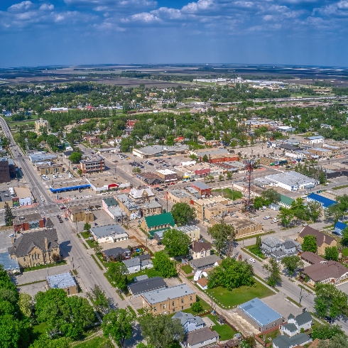 An aerial shot of Portage La Prairie, Manitoba