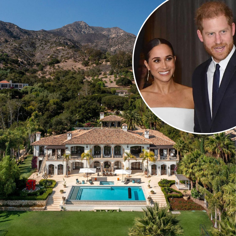 Harry and Meghan next to the house they filmed their Netflix documentary in