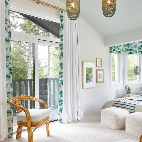 Bedroom with green textiles
