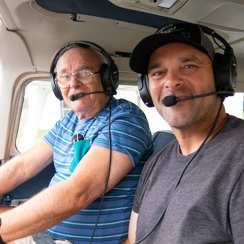 Bryan Baeumler and his dad in a plane