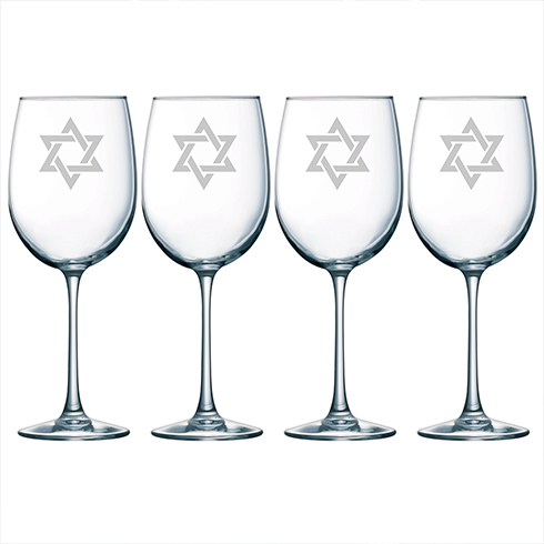 Wineglasses featuring Star of David motifs for Hanukkah