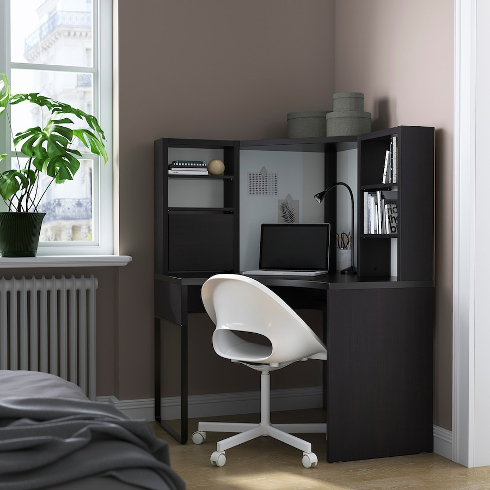MICKE Desk with storage cubbies in a black colour