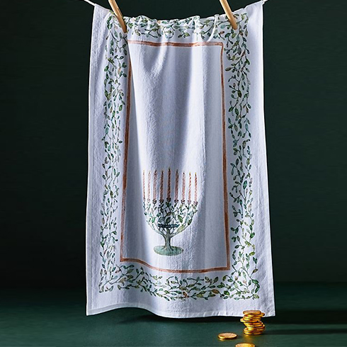Cotton tea towel with menorah motif