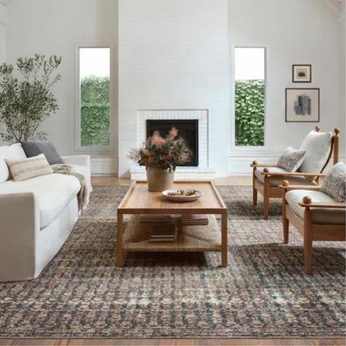 Patterned rug in living room
