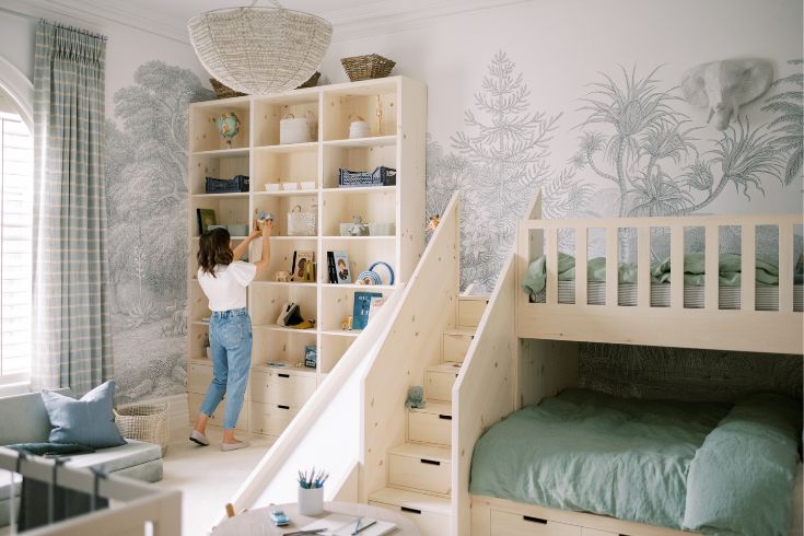 Kids rooms showing bunkbed and slide