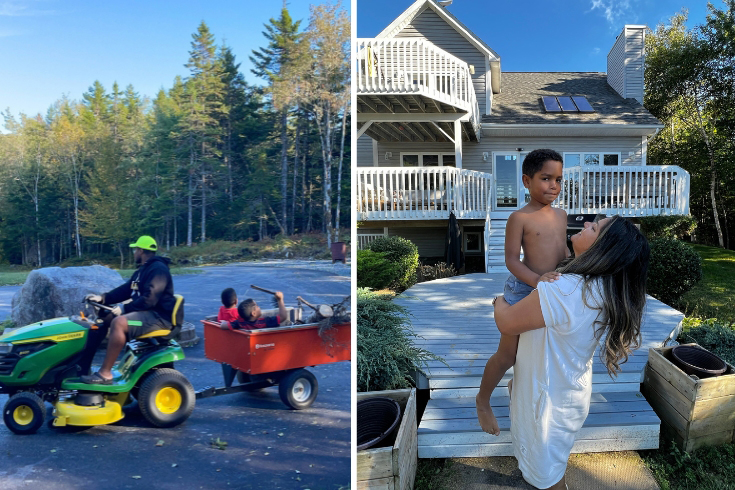 Parents playing with kids in new home in nova scotia